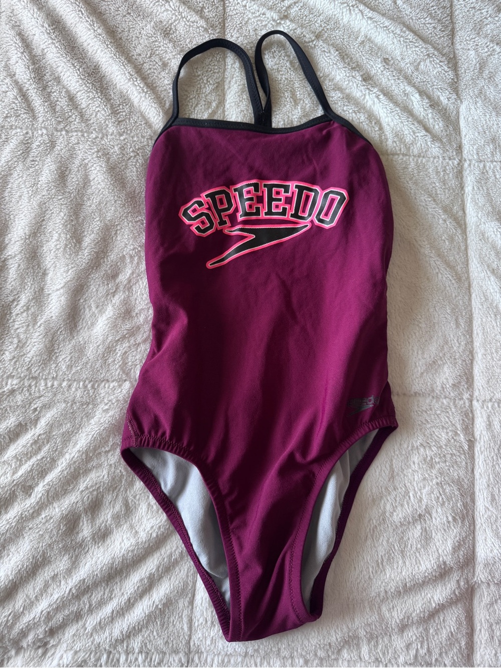 Speedo Plum Women’s One-Piece Swimsuit with collegiate Logo - Size 24